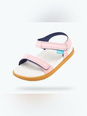 Native Pink and Navy Kids Adjustable Sandal with Gum Outsole
